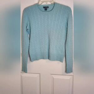 Griffen L Mint Green  100% CASHMERE Cable Knit Lngslve Women’s Sweater